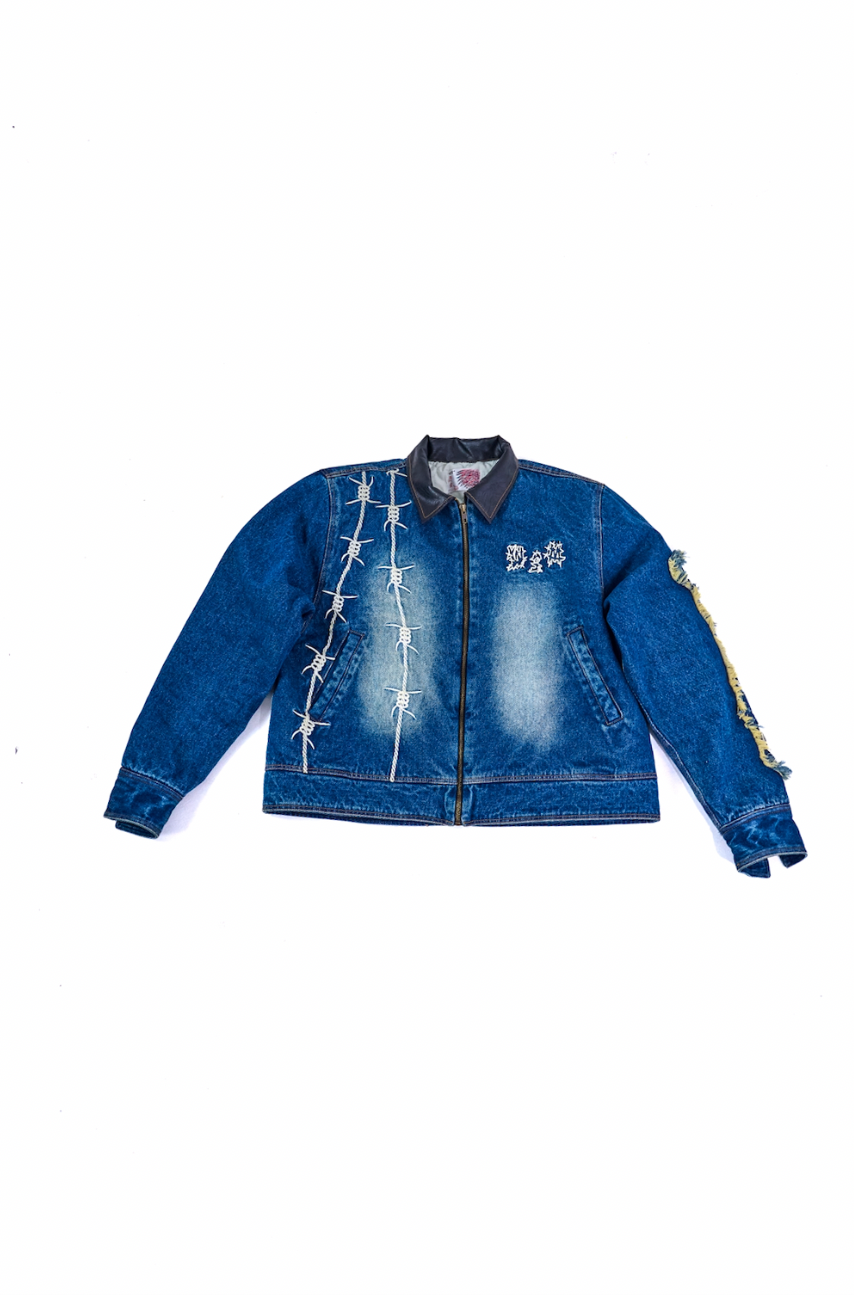 APPLIQUÉ DISTRESSED DENIM JACKET